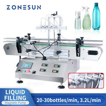 ZONESUN ZS-DTMP4C Настолна Автоматична Машина за пълнене на бутилки с Течност, Лосион за Етерични Масла, Процесор за Алкохолни Напитки, Магнитен Помпа