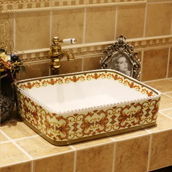 Европейски художествени мивка в ретро стил, керамичен съд, мивка за измиване на лицето, мивки за баня, керамичен умивалник за баня