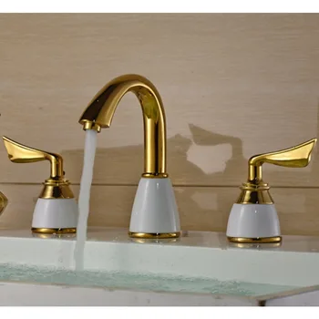 Комплект смесители за баня, монтиран на бортике, смесител за мивка, комплект смесители за тоалетната чиния, златна украса, 8 ', широко разпространена батерия