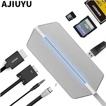 AJIYU Type-c Конвертор HDMI и VGA Thunderbolt 3 HUB RJ-45 Cardreader PD USB За лаптоп HP SPECTRE X360 ENVY X2 13/15/17 OMEN