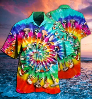 Хавайски ризи с 3D принтом, многоцветен гъби, мъже, дамски дрехи, мъжки призвание, на ревера, Camisa, лятна плажна блуза с къс ръкав