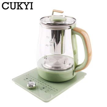 CUKYI домакински електрически чайник Smart Glass Health Pot Автоматично кана за приготвяне на задушено месо, яйце с ароматизирана чаена юфка, определяне на 24 часа, 1.8 л