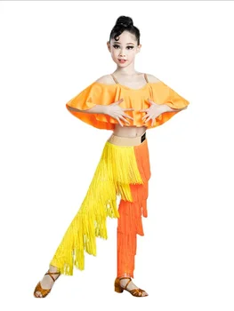 Нова детски дрехи за конкурса по латинским танци с пискюли за момичета, национален стандартен костюм за танци с пискюли, тренировочная облекло за изпълнения
