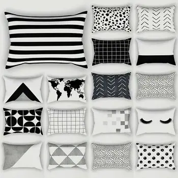 Черно-бели геометрични калъф за възглавница, калъфка за домашно дивана, правоъгълник на талията, щурм