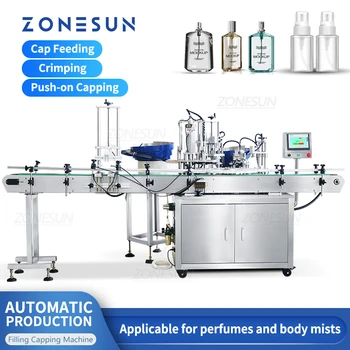 Машина за пълнене на течност ZONESUN ZS-AFC9 за затваряне С автоматично Подаване на покрива, Пресоване Въртяща се Плоча, Производството на Флакони за парфюми, Бутилки и Тръби