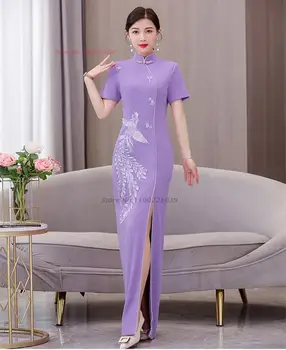 2023 китайското подобряване на рокля ципао с национална бродерия на феникса, елегантна източното вечерна рокля за банкет, vestido