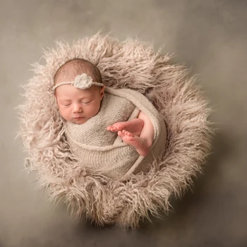 Детско кръгло одеяло от изкуствена кожа Монголия с дълъг дрямка студиен подпори за фотосесия на новородено Фон Кошница Пълнител Аксесоари за фотография