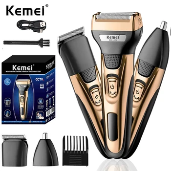 Kemei 3 в 1 мощна електрическа самобръсначка, тример за косми по лицето, тялото, машина за бръснене на брада, самобръсначка, тример за косми в носа и ушите за мъже KM-1429