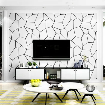 Модерни прости черно-бели нетъкан тапет за хол, спалня, трапезария, тапети за филми и телевизия, телевизор в скандинавски стил