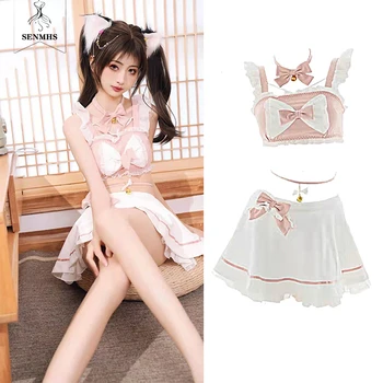 SENMHS японското аниме Сладък котка Cosplay Секси розови униформи прислужница на изкушението Облечи Лолита 