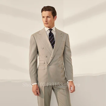 2023 Нови модни мъжки костюми Slim Fit, 2 броя, двубортные елегантни официални бизнес костюми за младоженеца, сватбени костюми Trajes De Hombre