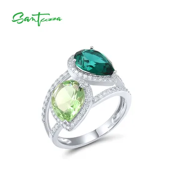 Пръстени SANTUZZA от естествено сребро 925 проба за жени, пенливи зелено стъкло, бял КАМЪК, цветен пръстен във формата на круши, изискани бижута