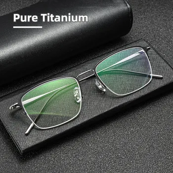 Висококачествена маркова дизайнерски рамки за очила в полурамке от чист титан, мъжки класически напълно оптични рамки за очила по рецепта