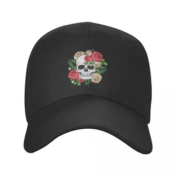 Бейзболна шапка с череп под формата на рози в стил пънк Унисекс за възрастни, регулируем шапка за татко, мъжки и женски слънчеви шапки, шапки за шофьори на камиони