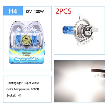 ADPOW H4 Led 2 елемента 100 W 12 В супер бял авто-майка на светлината на Халогенна лампа 6000 До Автомобилни аксесоари, лампи за фарове 55 W До 4300