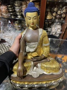 45 см ОГРОМЕН 5A топ с високо качество Непальская статуетка на Буда Позлатена мед Гуру Шакямуни ДОМАШЕН Храм за Поклонение на ефективна защита