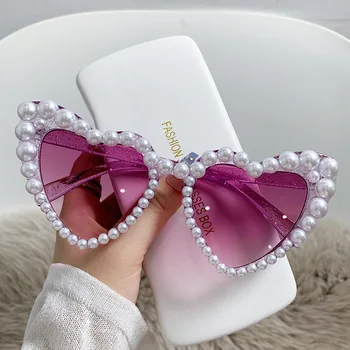 Слънчеви очила с перли в голяма кръгла рамка за жени и момичета, луксозни маркови дизайнерски слънчеви очила, дамски слънчеви очила с UV400 цветове