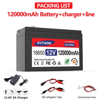 Нов 12v 120Ah 18650 Литиева Батерия Вграден Голям Ток 30A BMS за Пръскачки, Батерия за Електромобили + Зарядно устройство 12,6 В